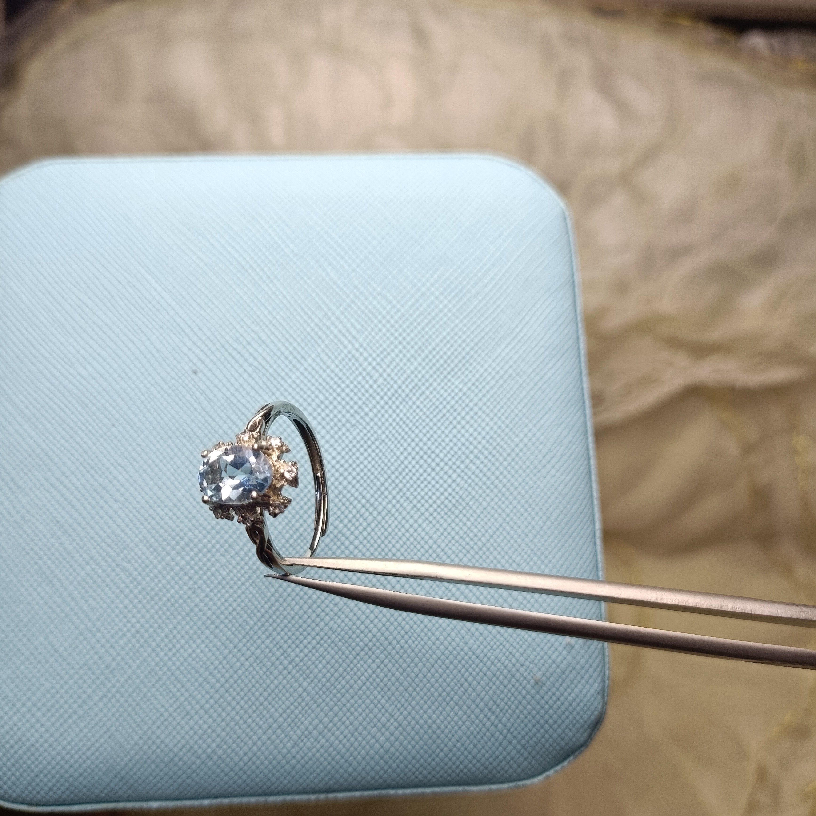 天然托帕石925银镶嵌掐丝活口戒指