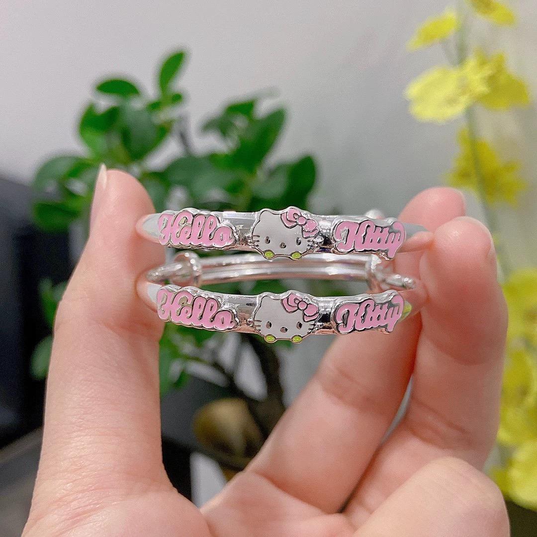 足银手镯 T34足银999.9实心凯蒂猫Kitty小孩女公主可爱女童可调节