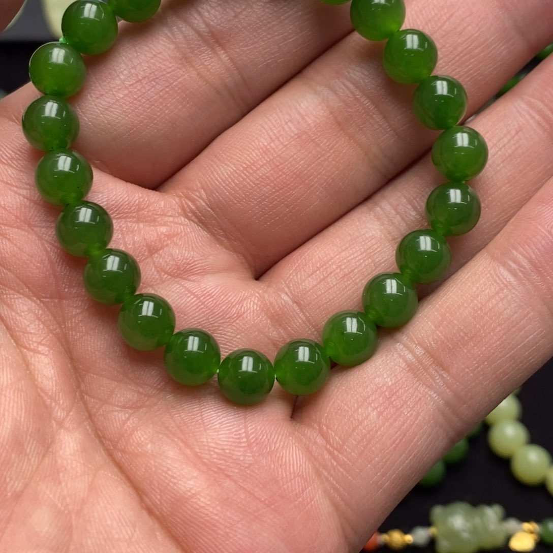 和田玉（碧玉）手链未镶嵌糯****吃