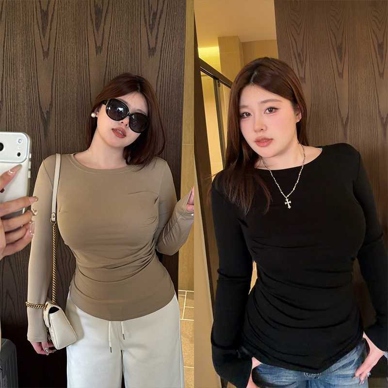 DMcc【前凸身形】解构美学褶皱收腰打底衫收腰显瘦塑形神器内搭上衣