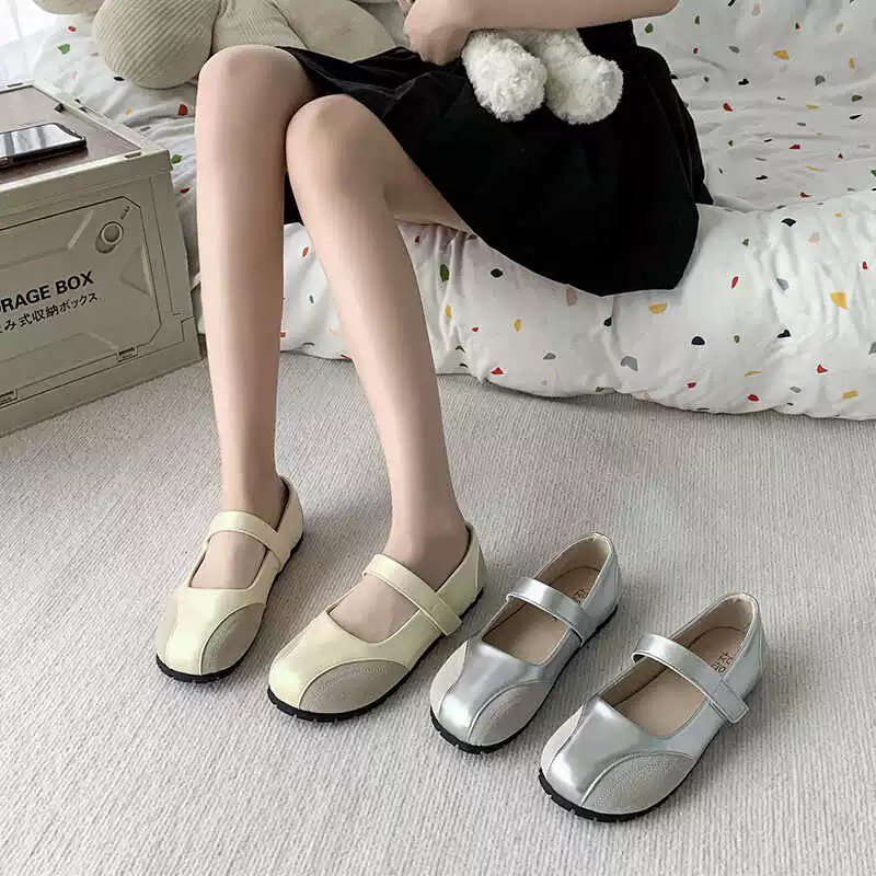 甜酷百搭风！玛丽珍芭蕾舞鞋软底银色平底魔术贴休闲单鞋