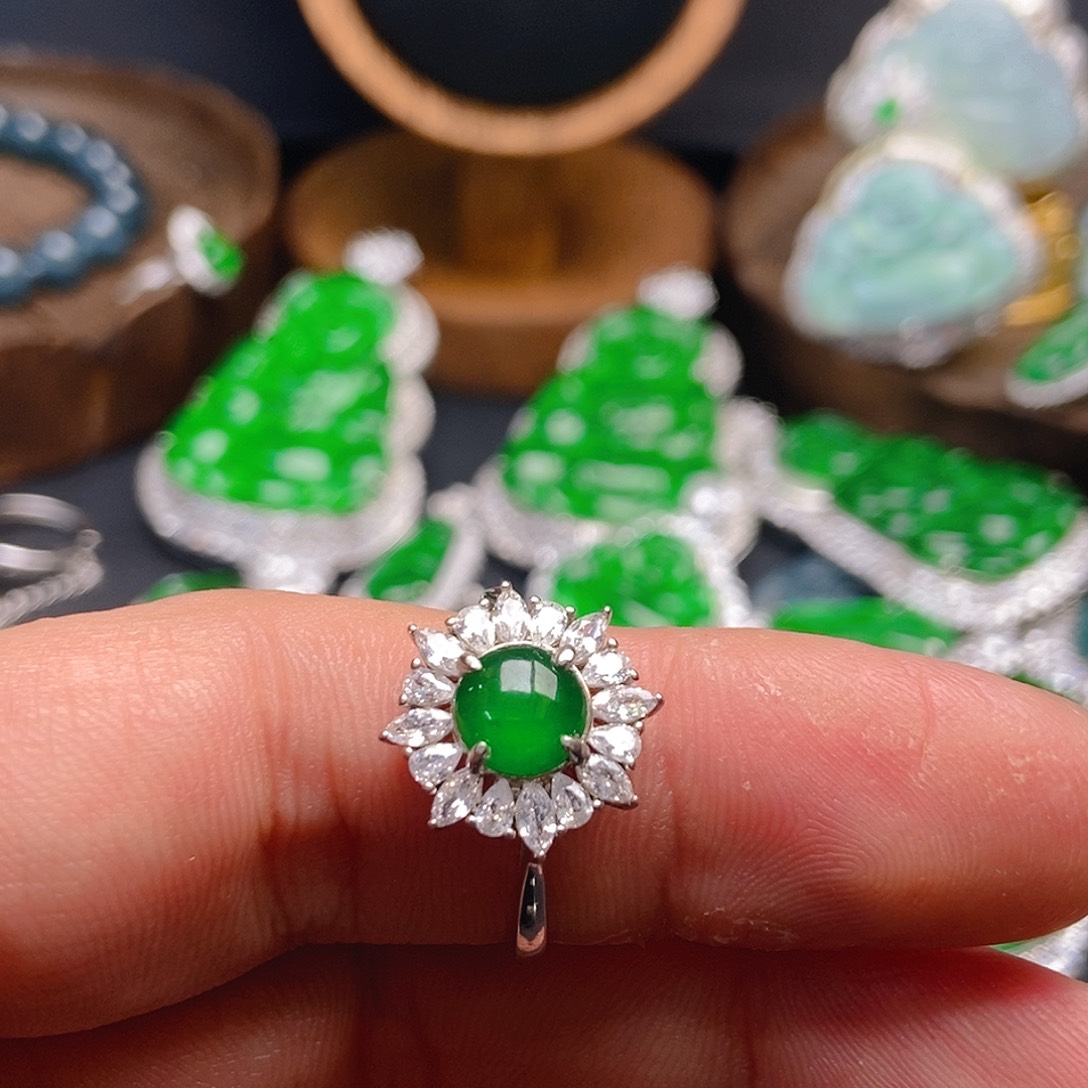 翡翠戒指银S925镶嵌863戒指