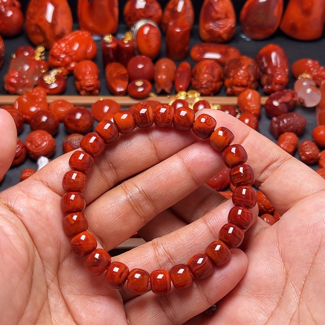 南红玛瑙未镶嵌配饰火焰纹老型手串9mm