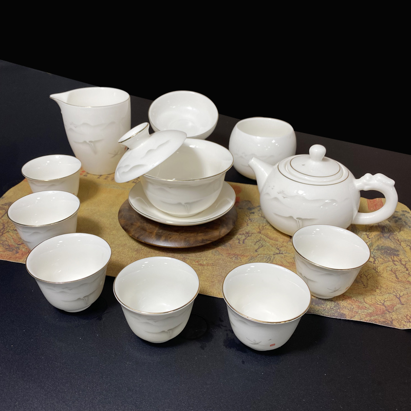 水墨轻舟德化白瓷功夫茶具套装办公室与家用泡茶（专享价茶杯）