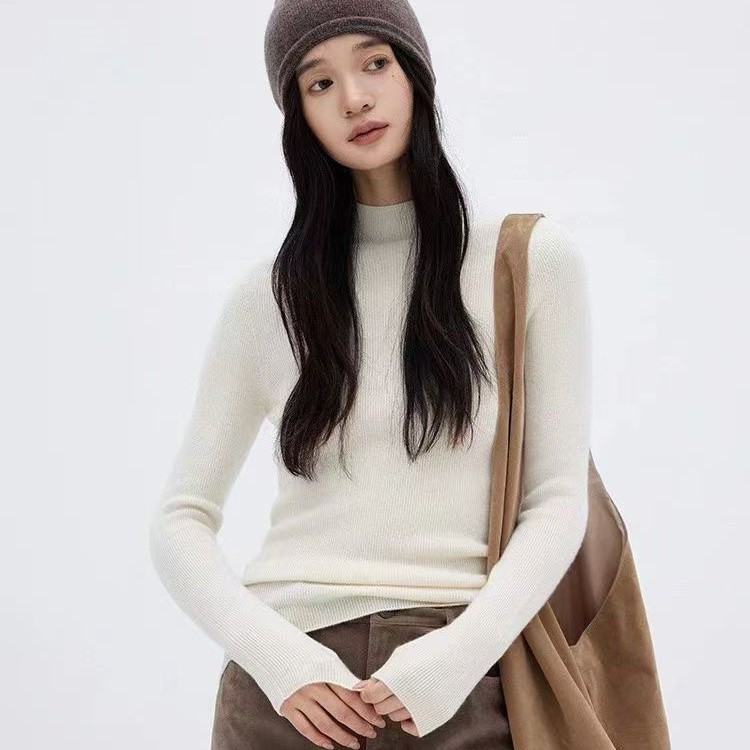 秋冬新款修身百搭半高领6羊毛亲肤无缝内搭针织打底衫女
