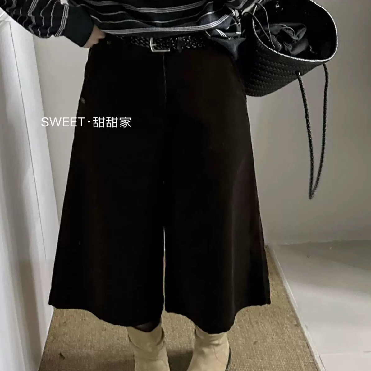 8101甜甜家秋冬款韩系复古灯芯绒带口袋阔腿休闲裤