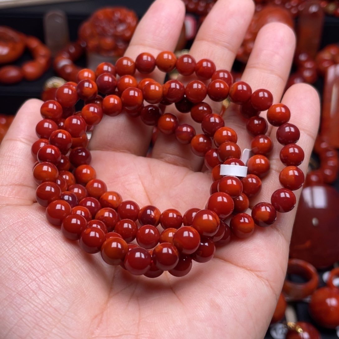 南红玛瑙珠宝奇石未镶嵌虫****?多圈7mm