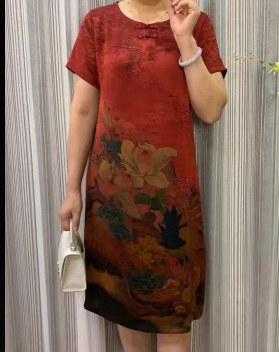 【莲花】妈妈装新款夏季长款连衣裙