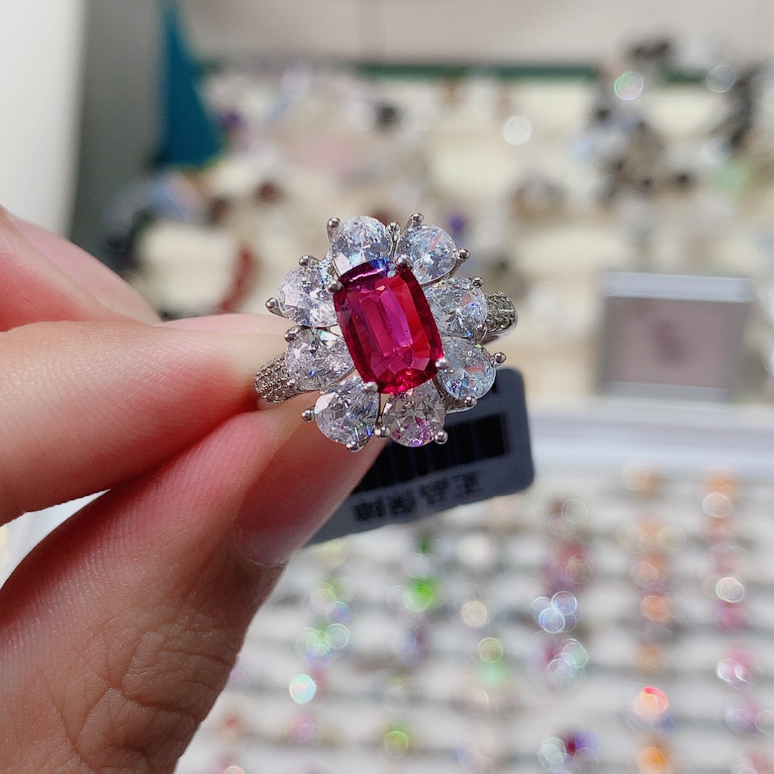 银S925镶嵌碧玺戒指戒指