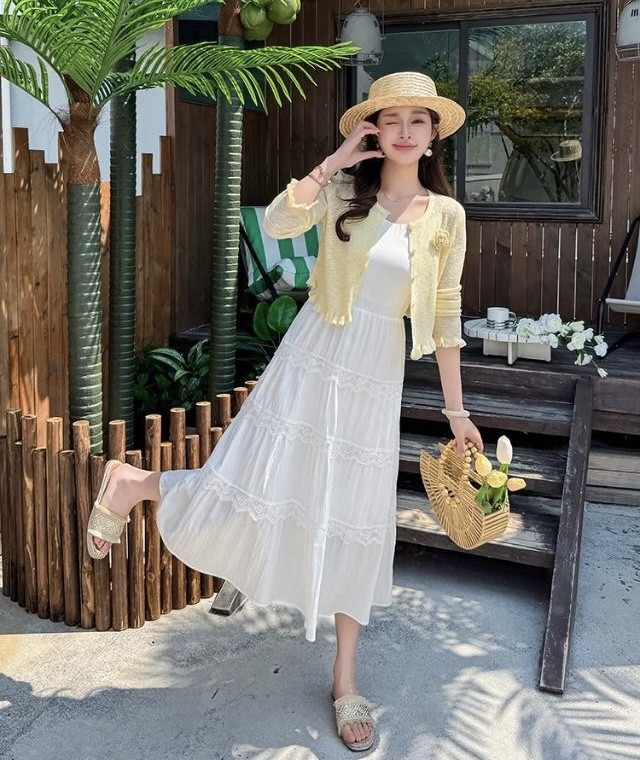 2025夏季时尚女装温柔法式甜美风吊带连衣裙两件套裙子套装简单潮