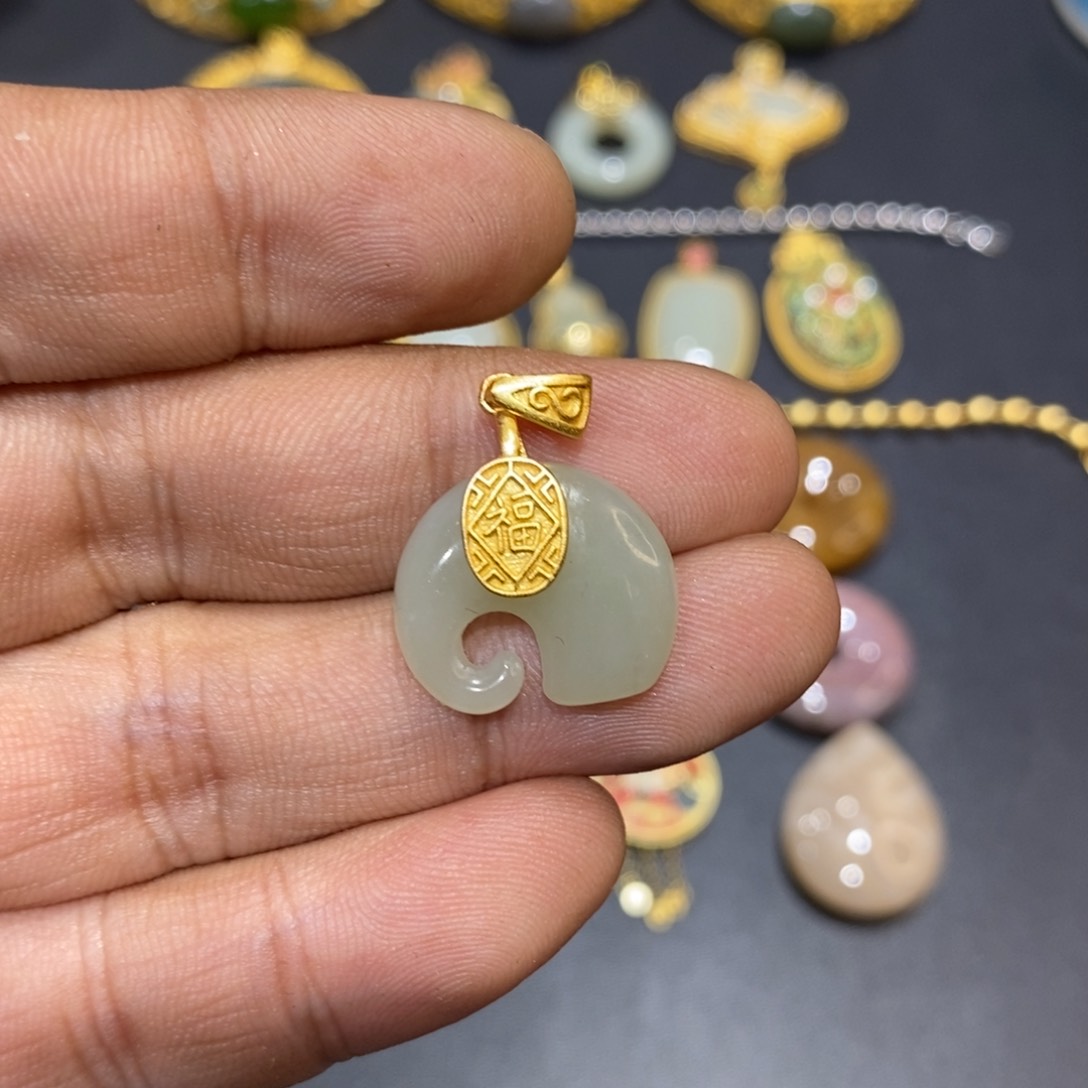 和田玉颈饰银S925镀金镶嵌