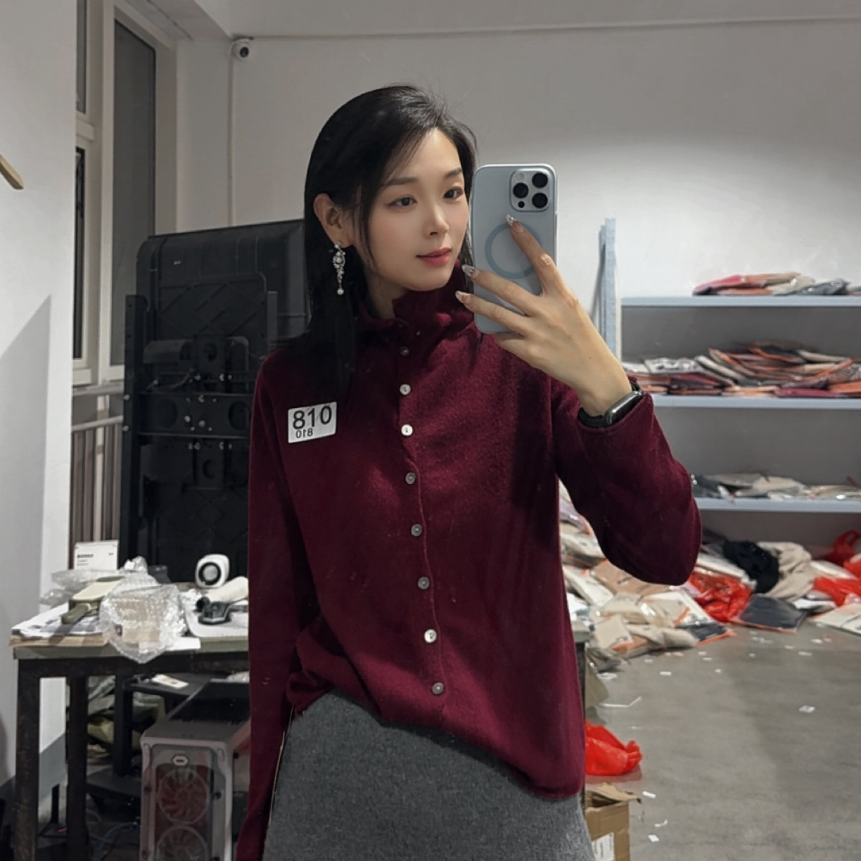 【100%山羊绒 24692】2025年秋冬新款半高领纯色贝母扣纯欲风开衫