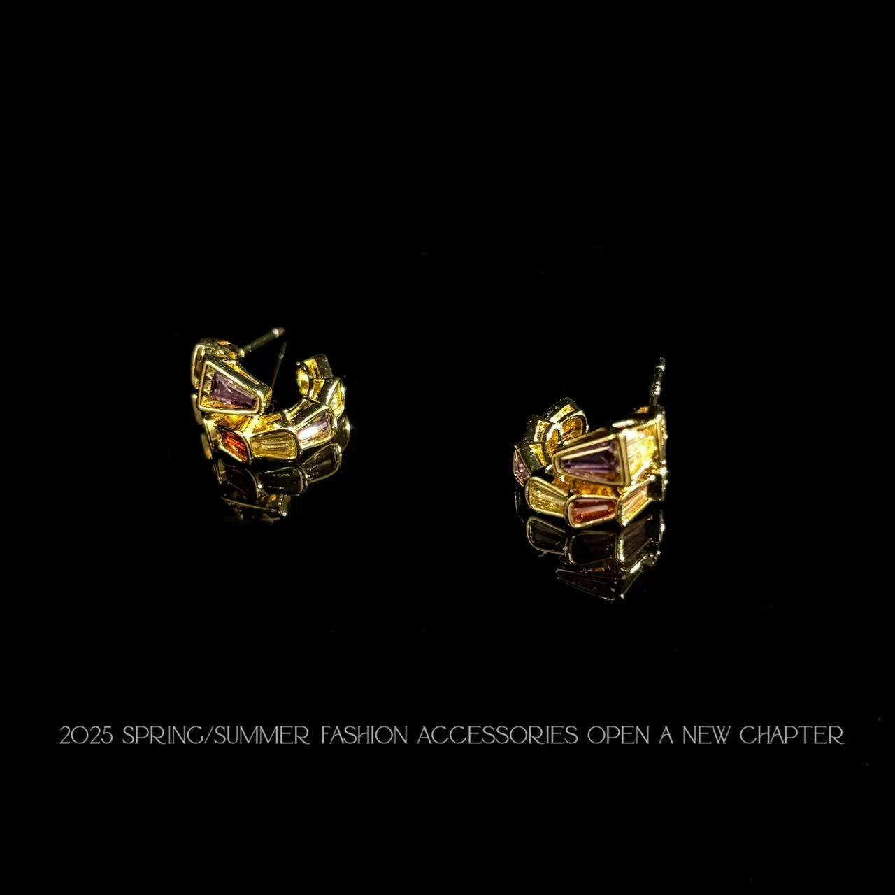 铜合金耳饰 镀K金 2025款C9352【彩锆蛇型】BOBAOLI 耳钉
