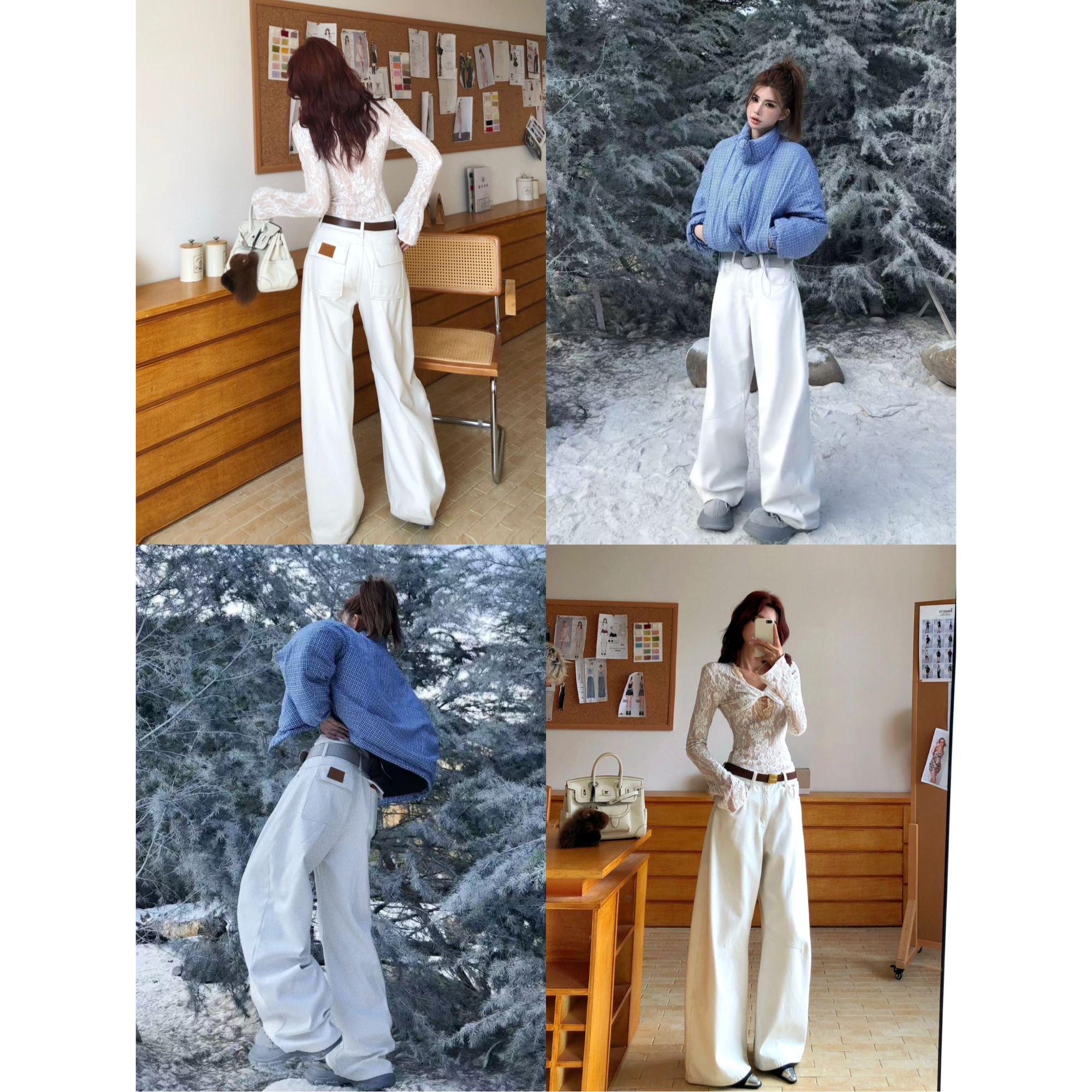 婉君【玩转搭配裤】100棉 加绒 冷白色显瘦弯刀直筒裤LWJ25D4K3474