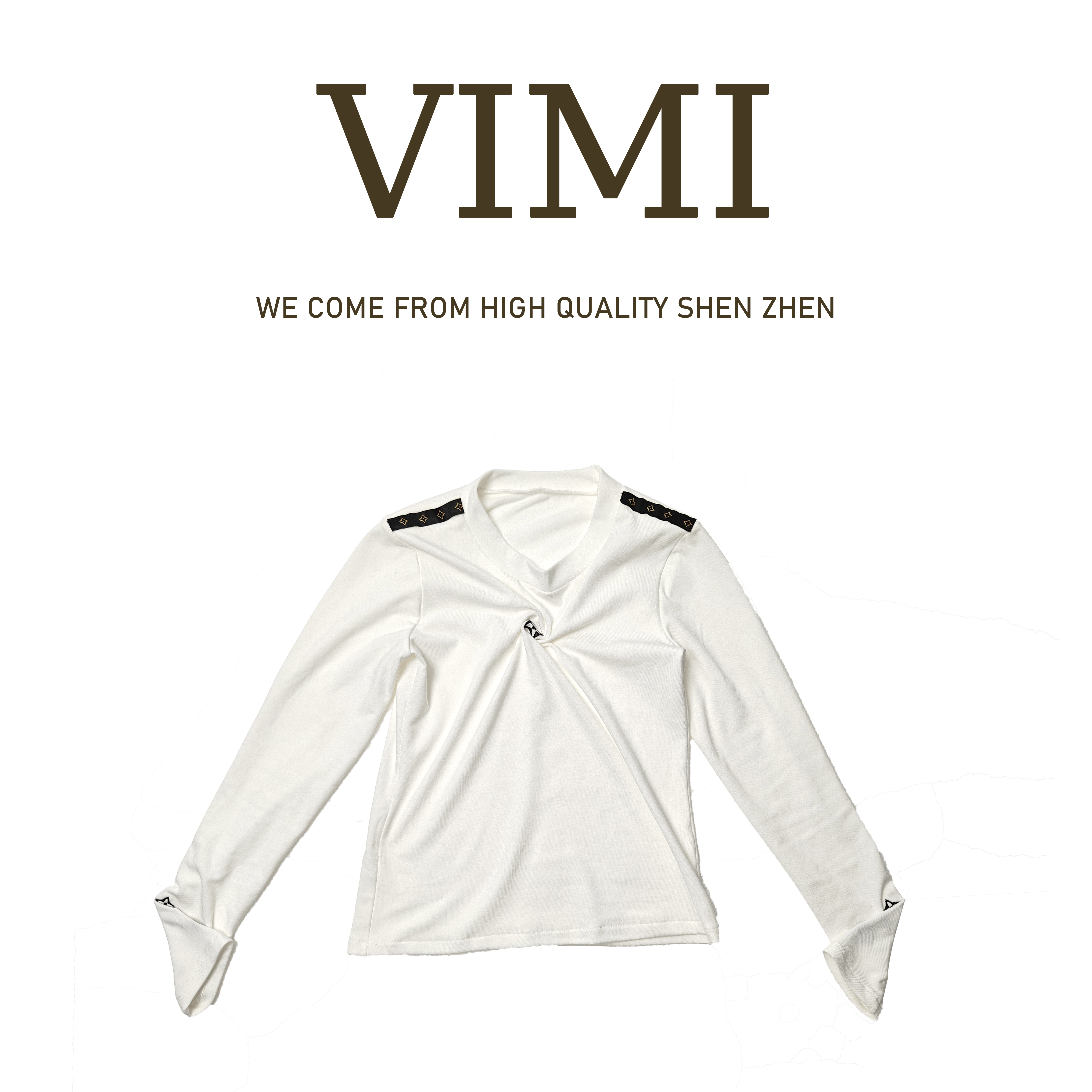 VIMI·“四叶草”秋季刺绣圆领休闲百搭简约修身长袖T恤NS17024