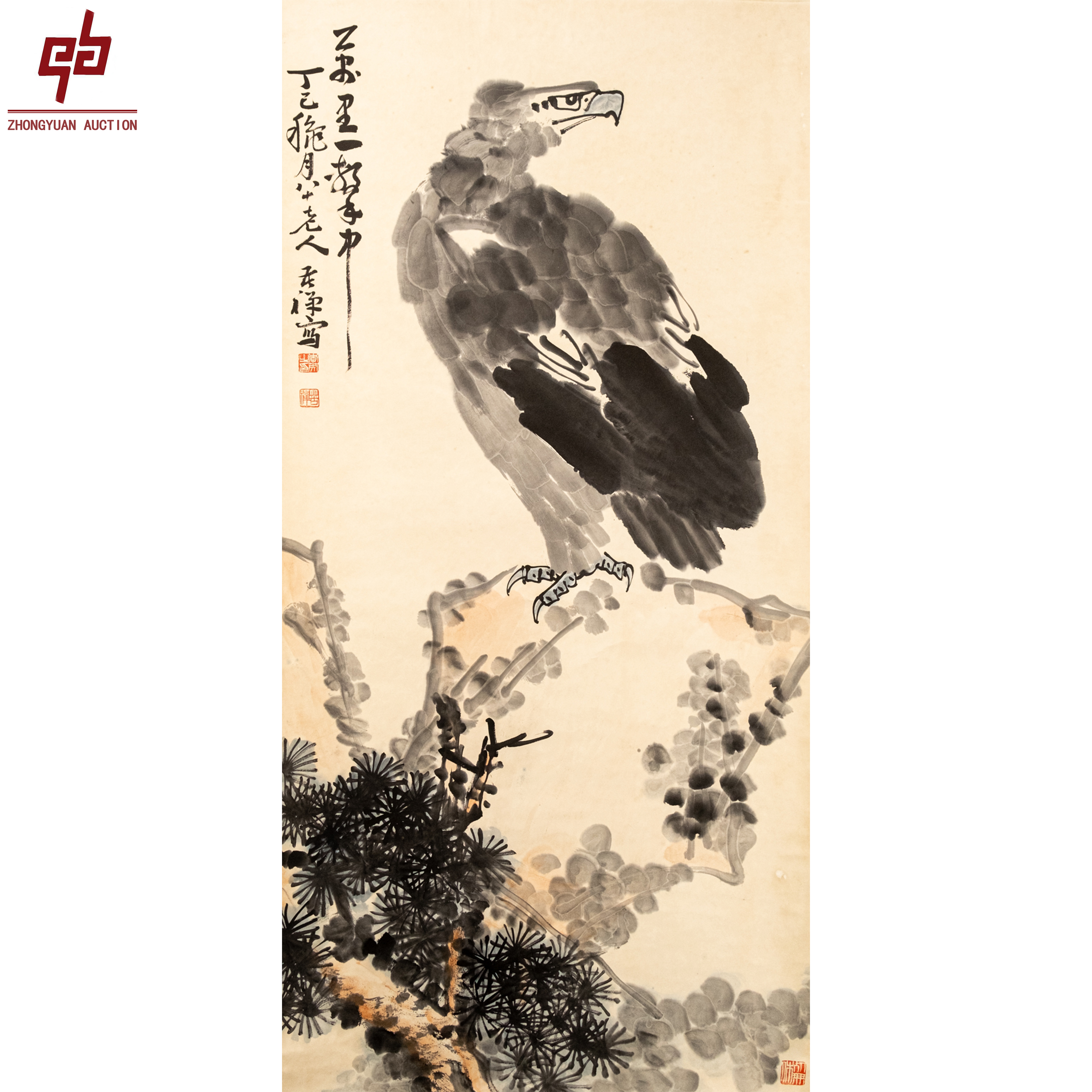 lot8019 苦禅老款 鹰 68cm*137cm 立轴8.3平尺