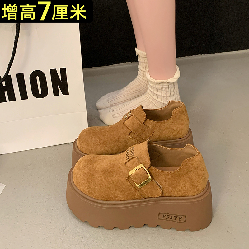 小个子厚底勃肯鞋女2025新款爆款女鞋子百搭秋季增高全包乐福单鞋