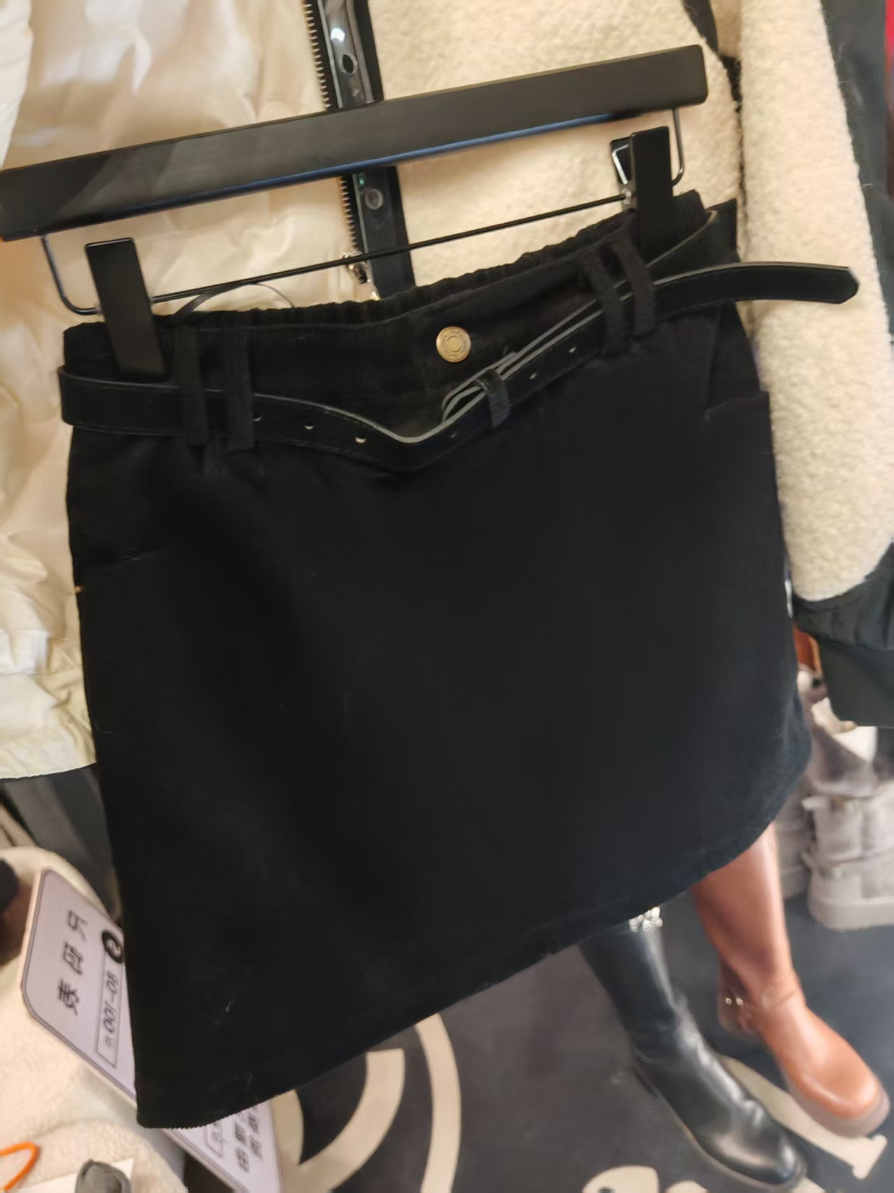 大甜家--黑色半裙+腰带（灯芯绒）