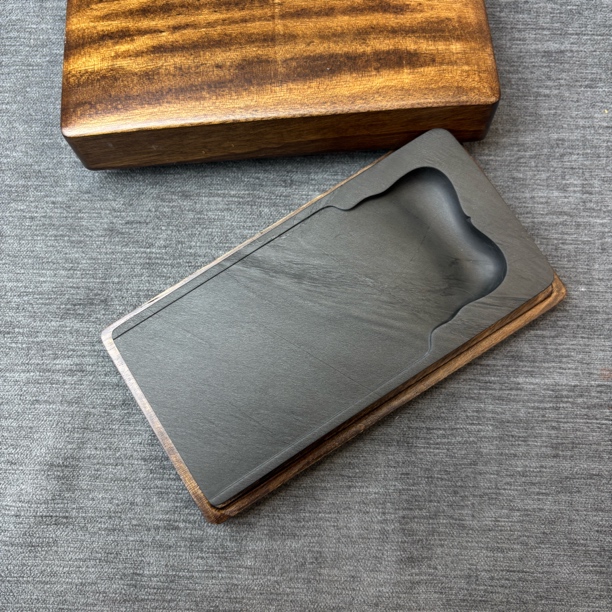 歙砚石头砚台眉子坑石英肉眉纹蝉形砚14.5/7.2/1.8