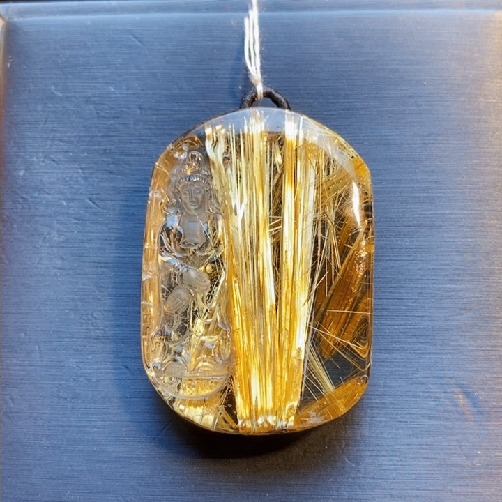 颈饰未镶嵌发晶天然钛晶观音无事牌