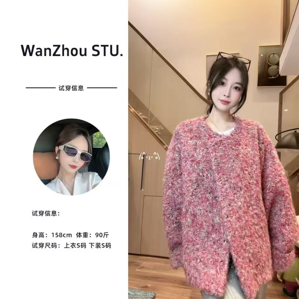 冬季小香风外套女羊毛宽松呢子大衣小香风毛呢外套上衣Y1017