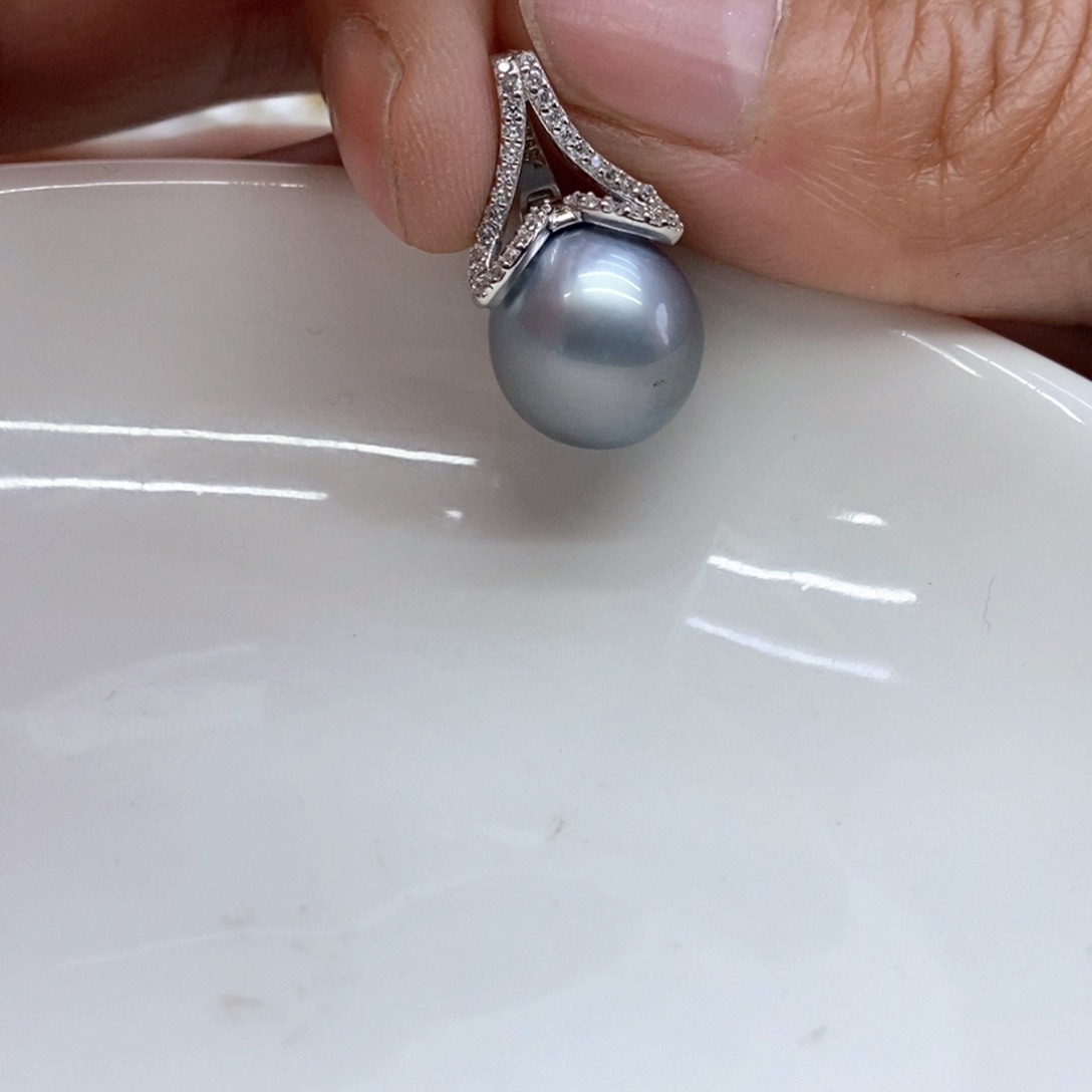 银S925镶嵌海水珍珠吊坠(不含链)