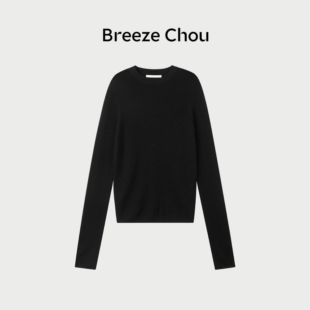 Breeze Chou黑色羊毛圆领长袖打底衫保暖针织