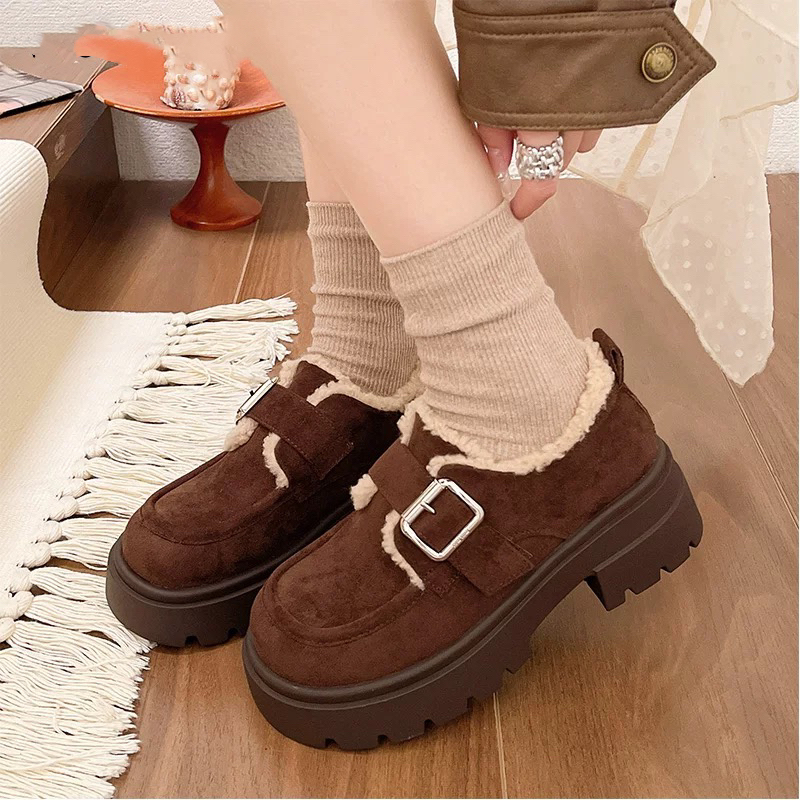 复古一脚蹬加绒保暖棉鞋乐福鞋6136店