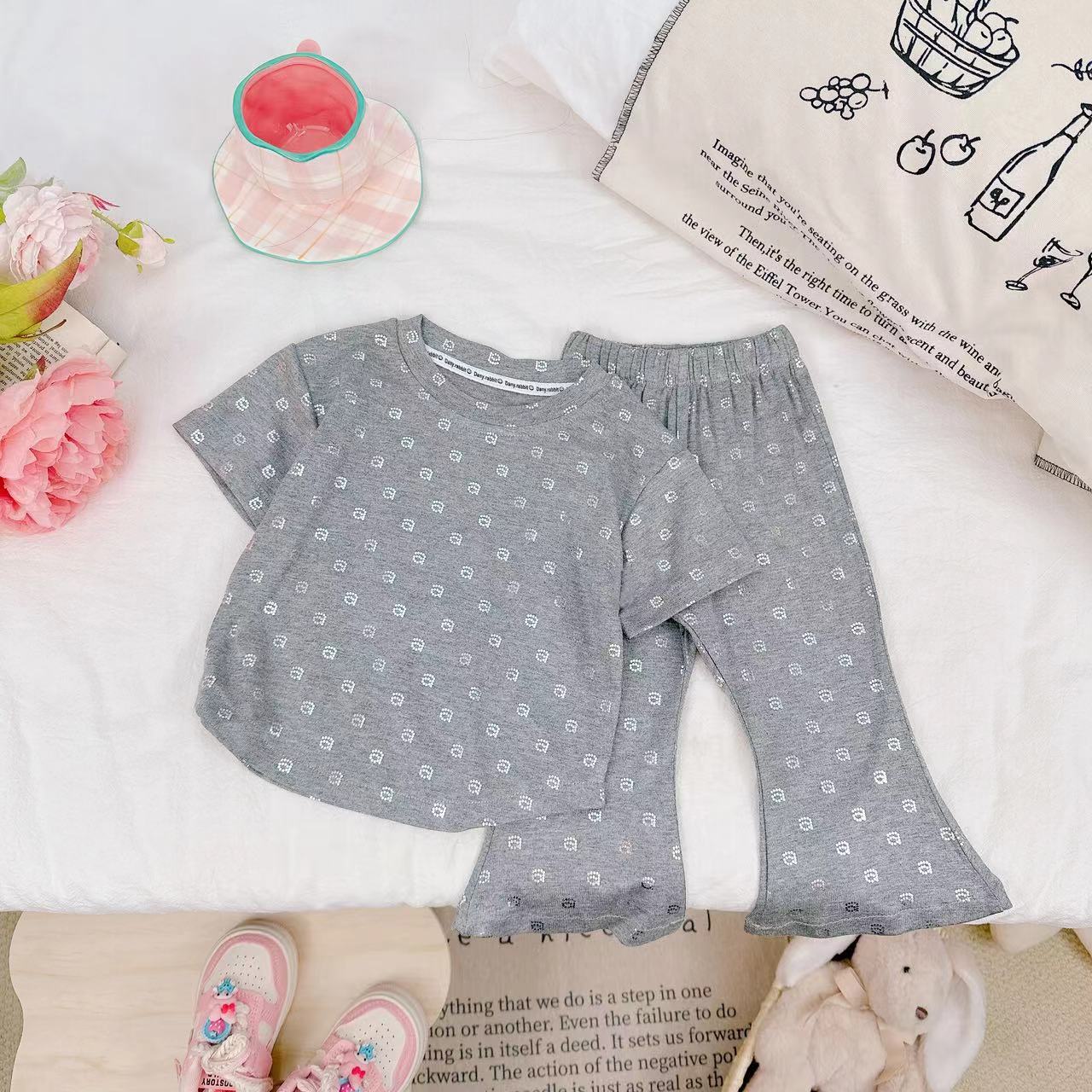 新款夏装洒银辣妹风微喇裤女童套装 D-VC806