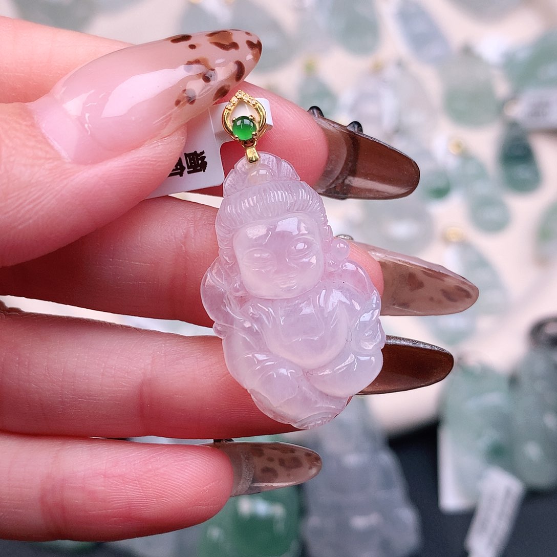 翡翠颈饰18K金镶嵌宝宝观音37、30.6、18.5、4.5