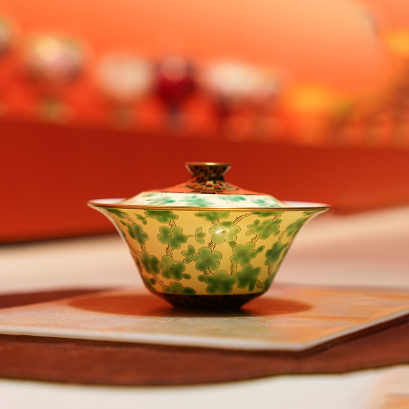 华隐堂  【松花黄】绿梅盖碗  茶具中式茶道手作纯手工陶瓷