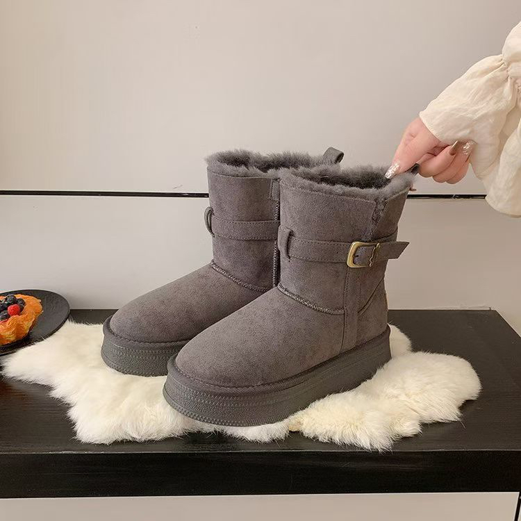 双时尚雪地靴冬季韩版时尚中跟青年女鞋胶粘加厚厚款
