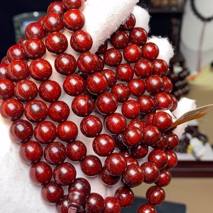 手串/手链小叶紫檀原汁原味1.0cm 火焰纹5星鸡血红泥料特价款