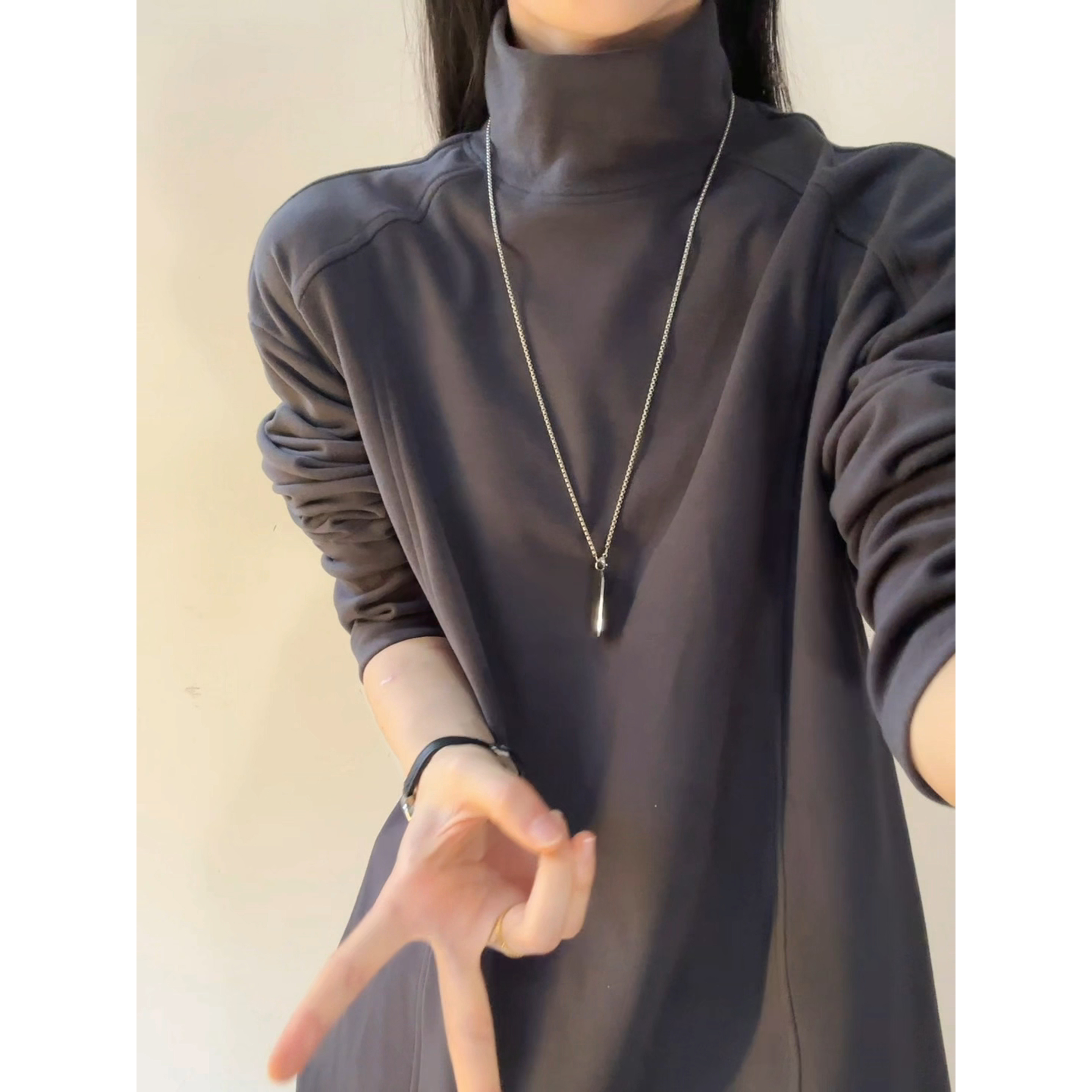 半高领德绒内搭打底衫男秋冬季双面绒拼接长袖T恤纯色保暖上衣服