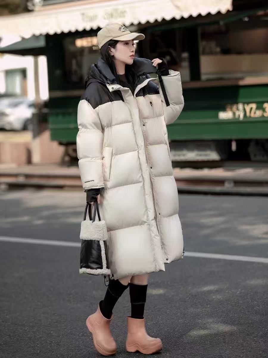 8801 拼色羽绒服女冬中长款2025新款韩版宽松时尚休闲过膝外套ZPP