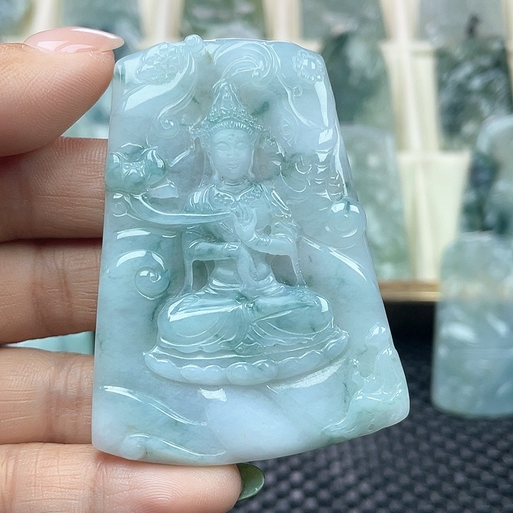 颈饰未镶嵌翡翠天然缅甸翡翠A货普贤菩萨