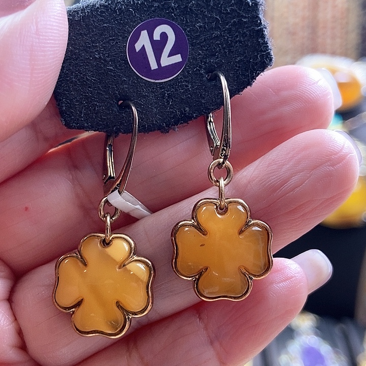 琥珀银S925镶嵌耳饰耳环