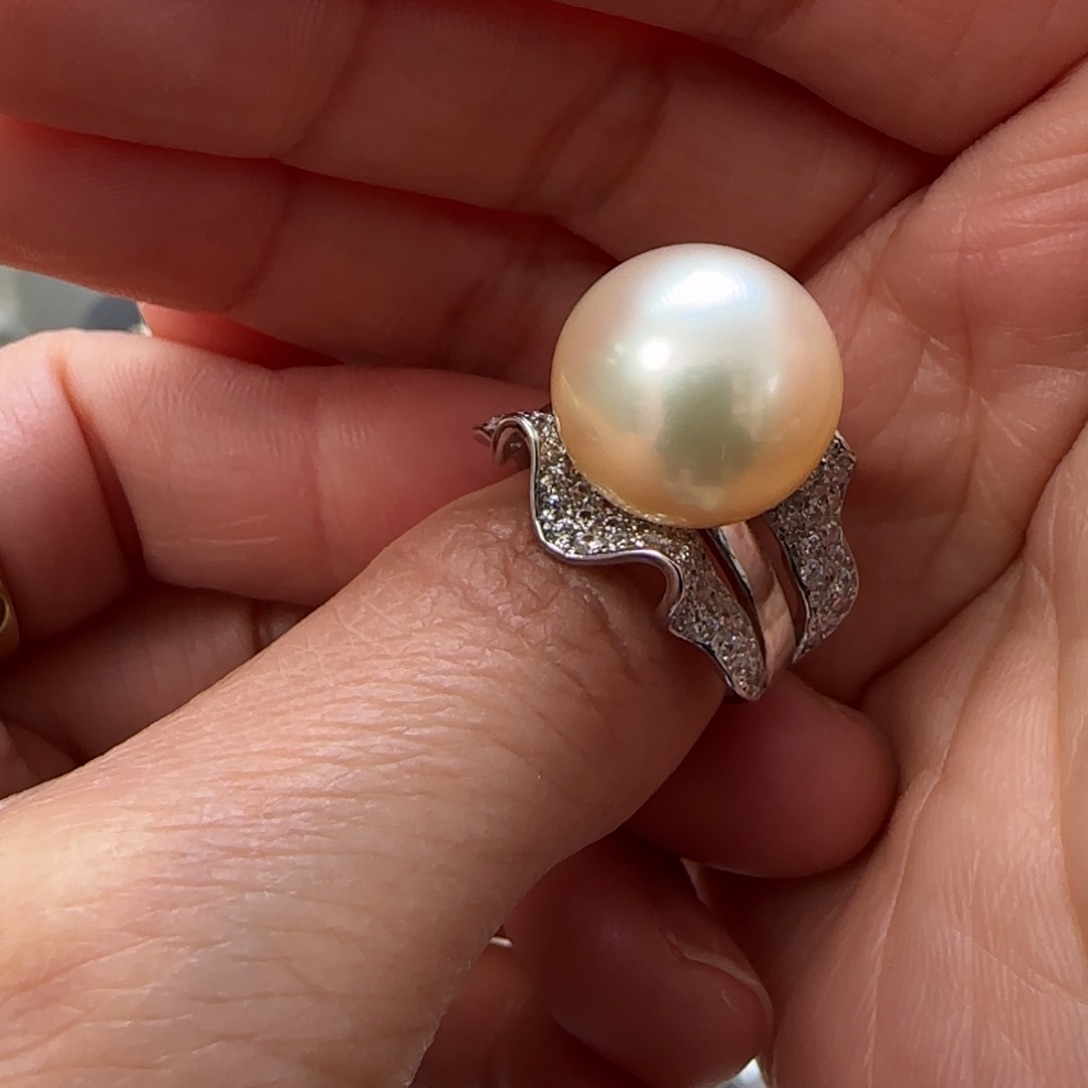 海水珍珠戒指银S925镶嵌太*糖