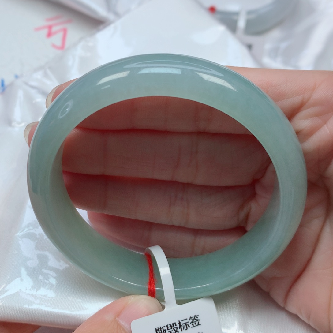 翡翠手镯未镶嵌59圈 晴蓝底 轮胎镯 无纹裂