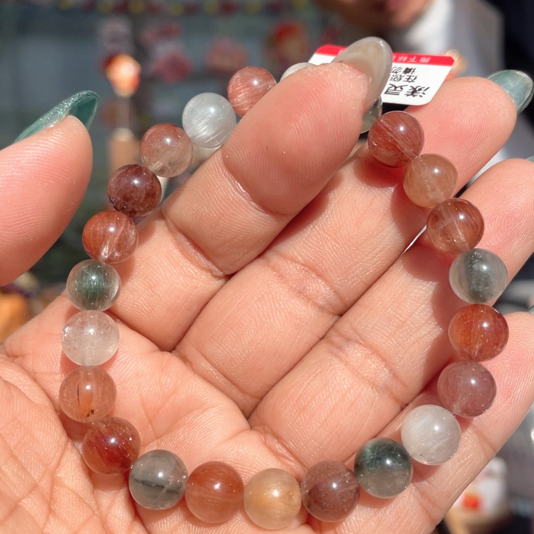 水晶手串未镶嵌天然彩兔毛手串8mm