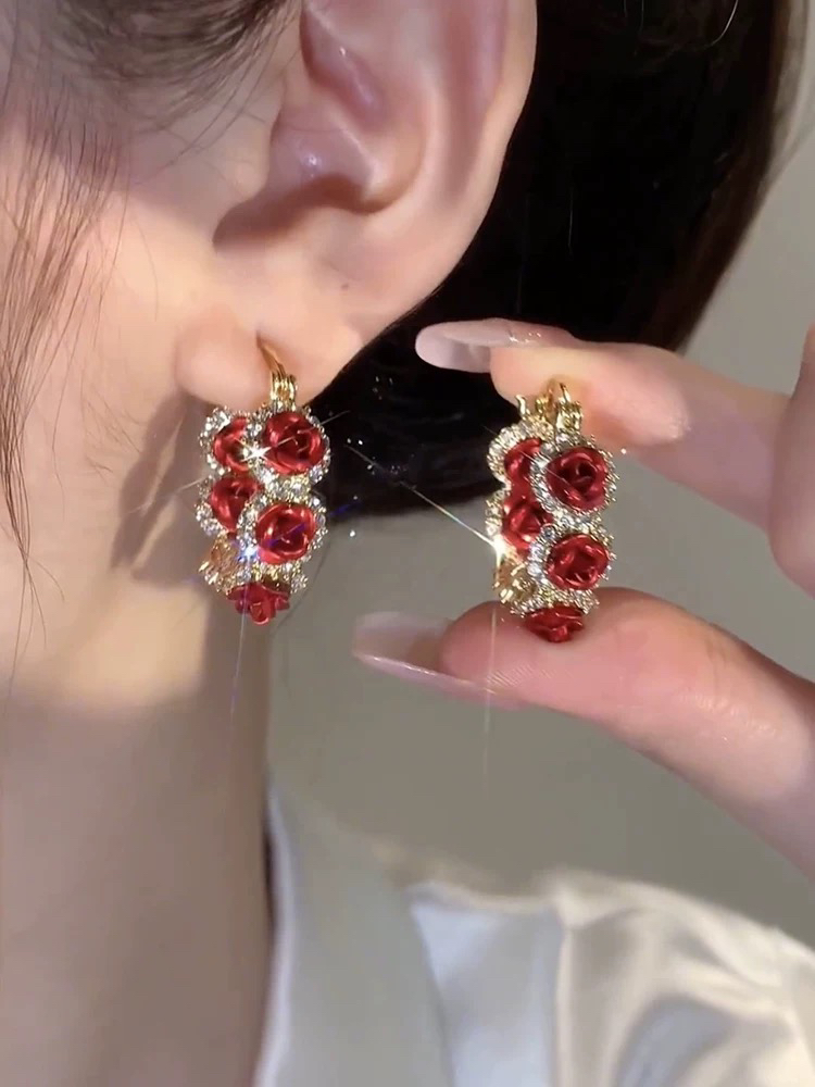 铜合金合成锆石耳饰 玫瑰庄园A306高级耳圈