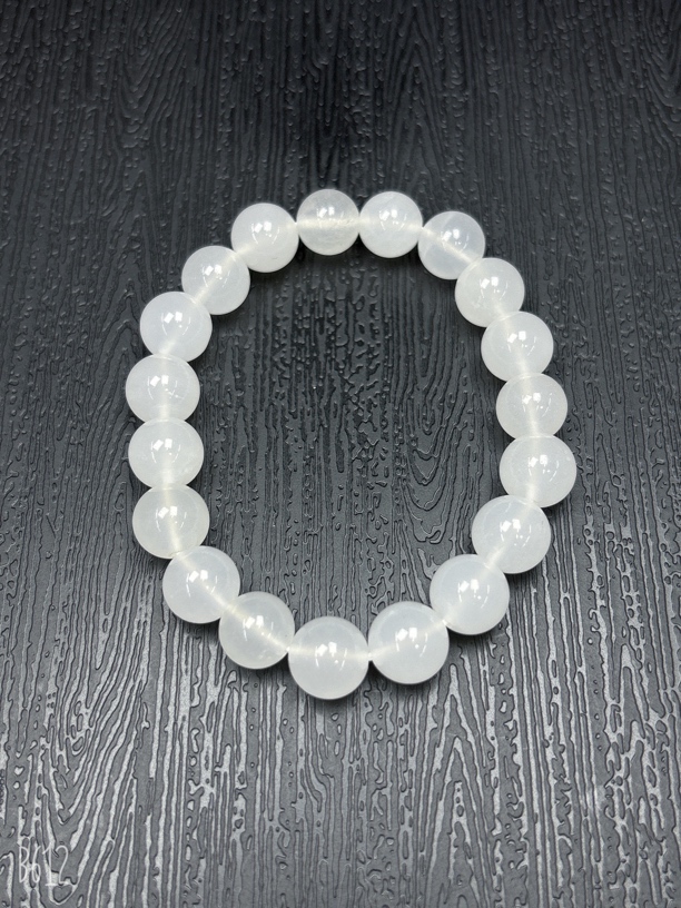 A22 荔枝冻白月光手串卡10mm白色时尚百搭女款素圈精美玉手串轻奢