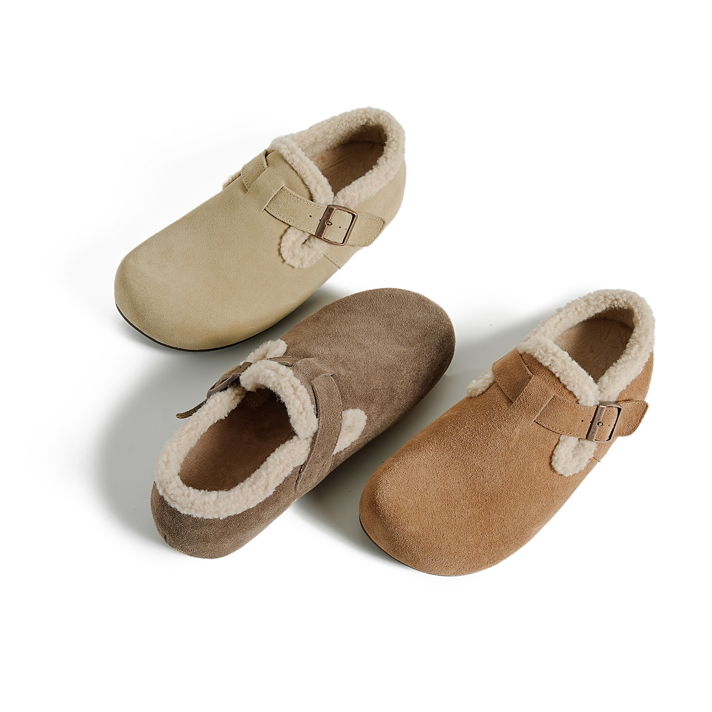 【现货防水防污牛皮】厚底内增高加绒勃肯鞋女防水2025冬保暖毛毛鞋