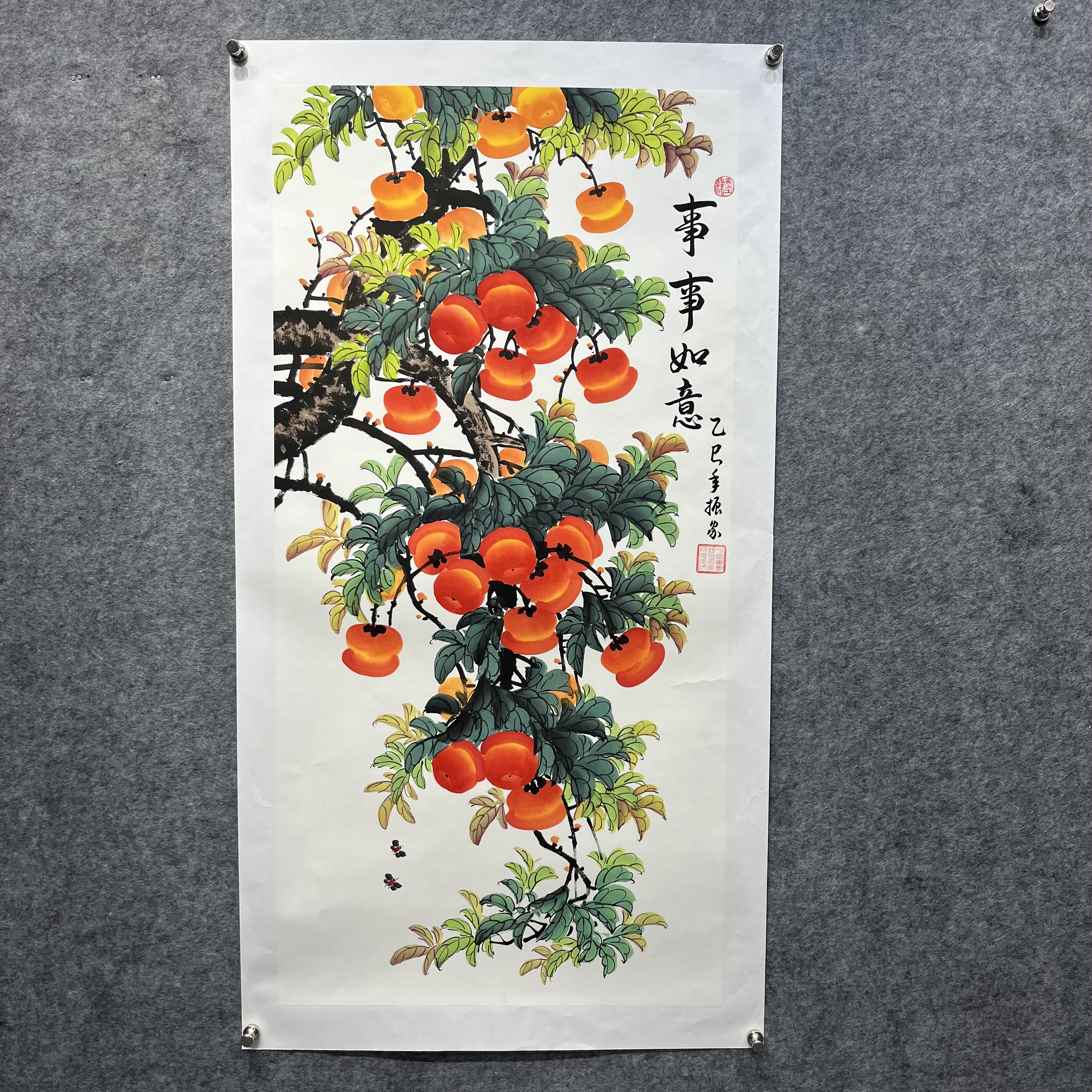 齐振家亲笔手绘画作竖【事事如意】80*150cm送红礼盒收藏送礼作品