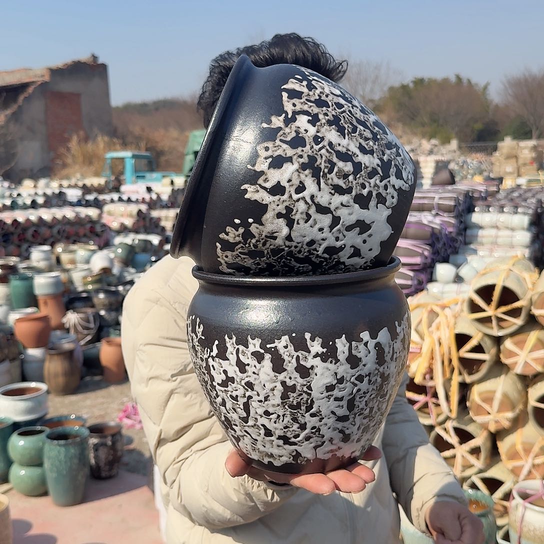 紫砂花盆口20高19两个胖子姹寂俊