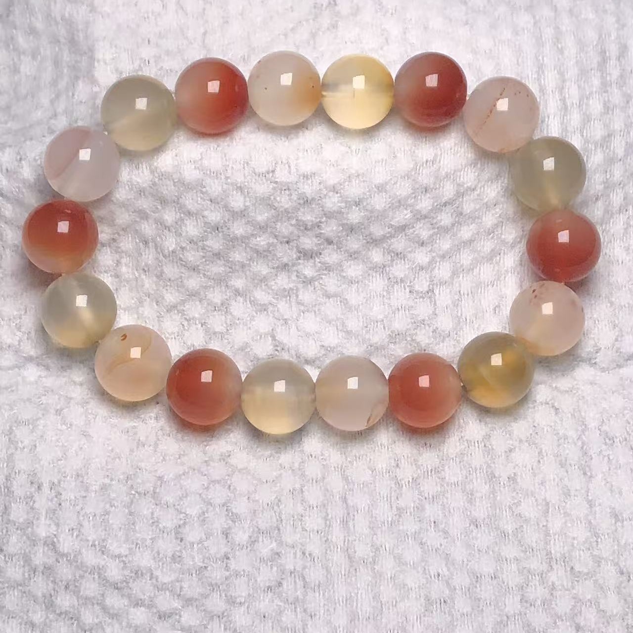 天然玛瑙玉髓玉石多宝红白橘色冰种冰底圆珠手串男女款饰品礼物