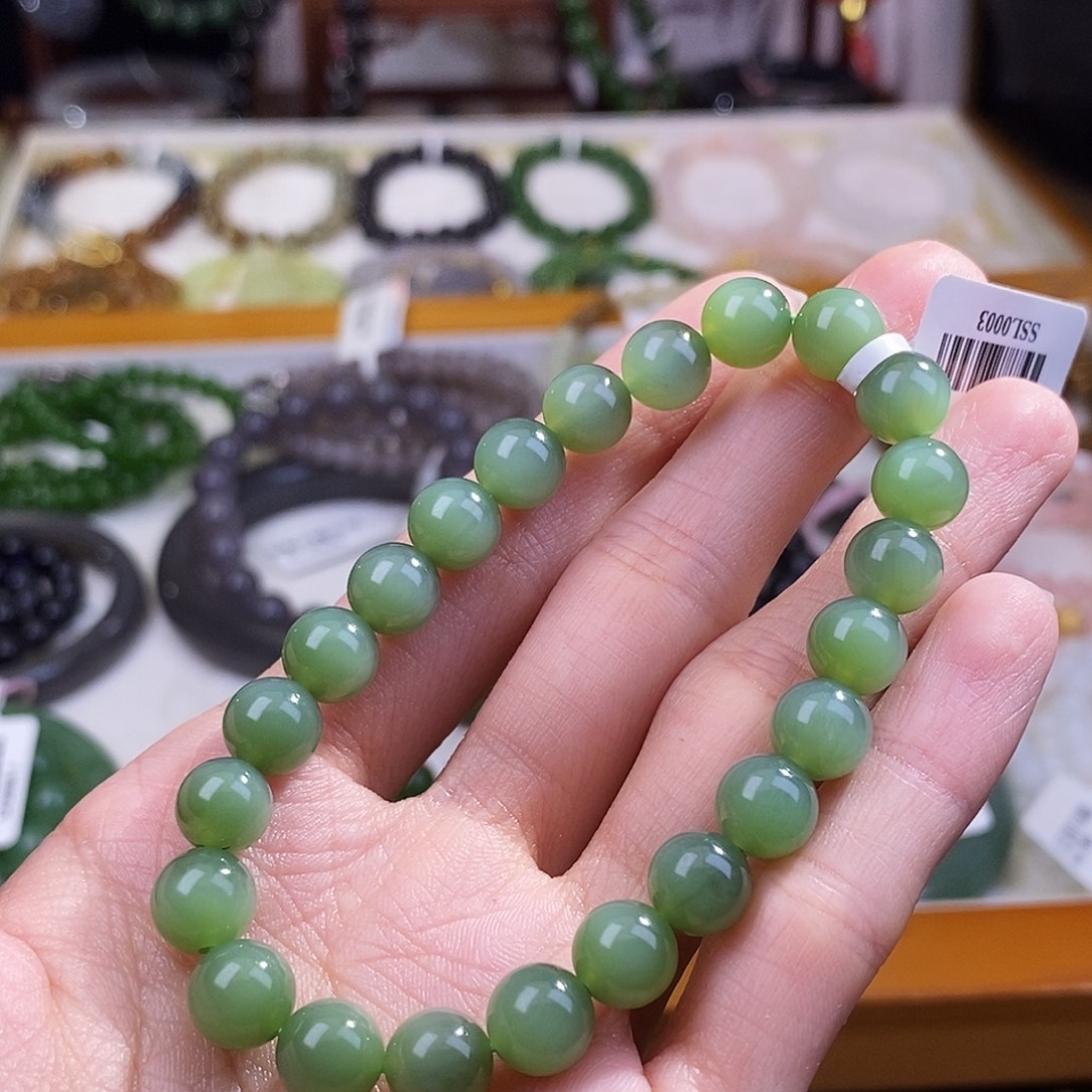 和田玉未镶嵌颈饰碧玉粉青猫眼手串8MM