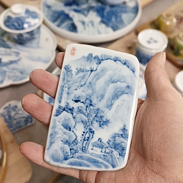 盘景德镇手绘釉下彩手绘