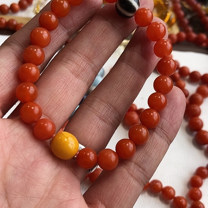 阿***颖南红玛瑙合金戒指手串