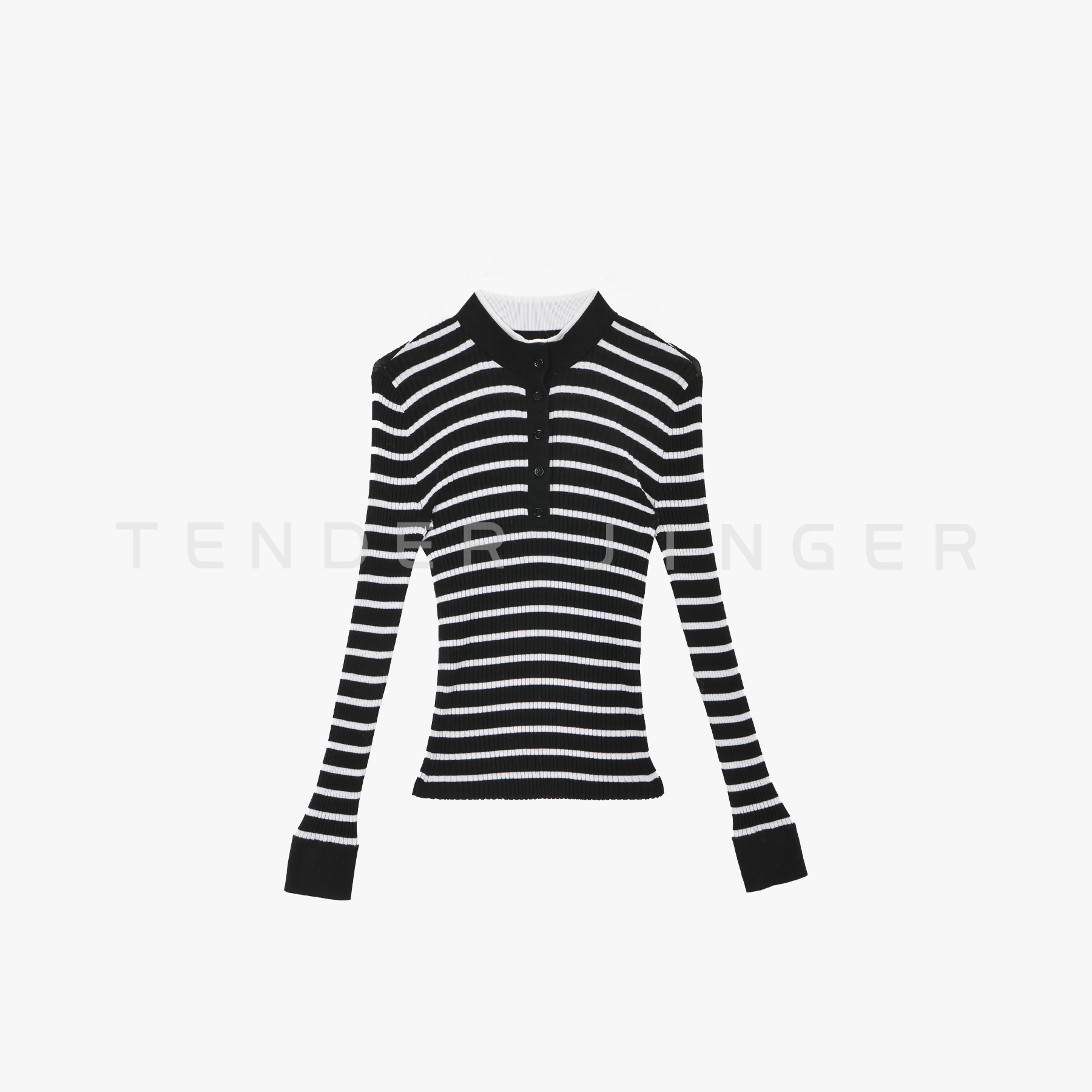 Tender Jinger｜线下专供 假两件亨利领细支羊毛针织衫T54BBS50510